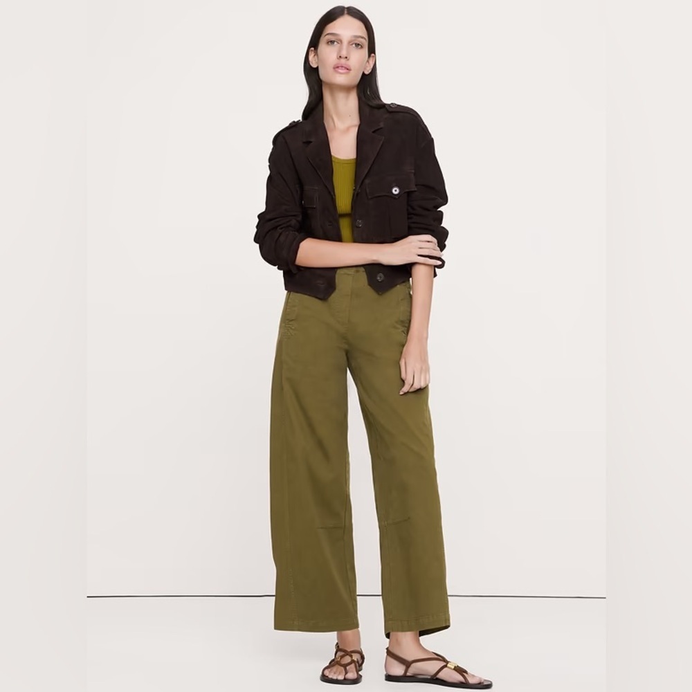 NEW! Banana Republic Olive Green Mid-Rise Relaxed Painter Pull-On Pant -🖤